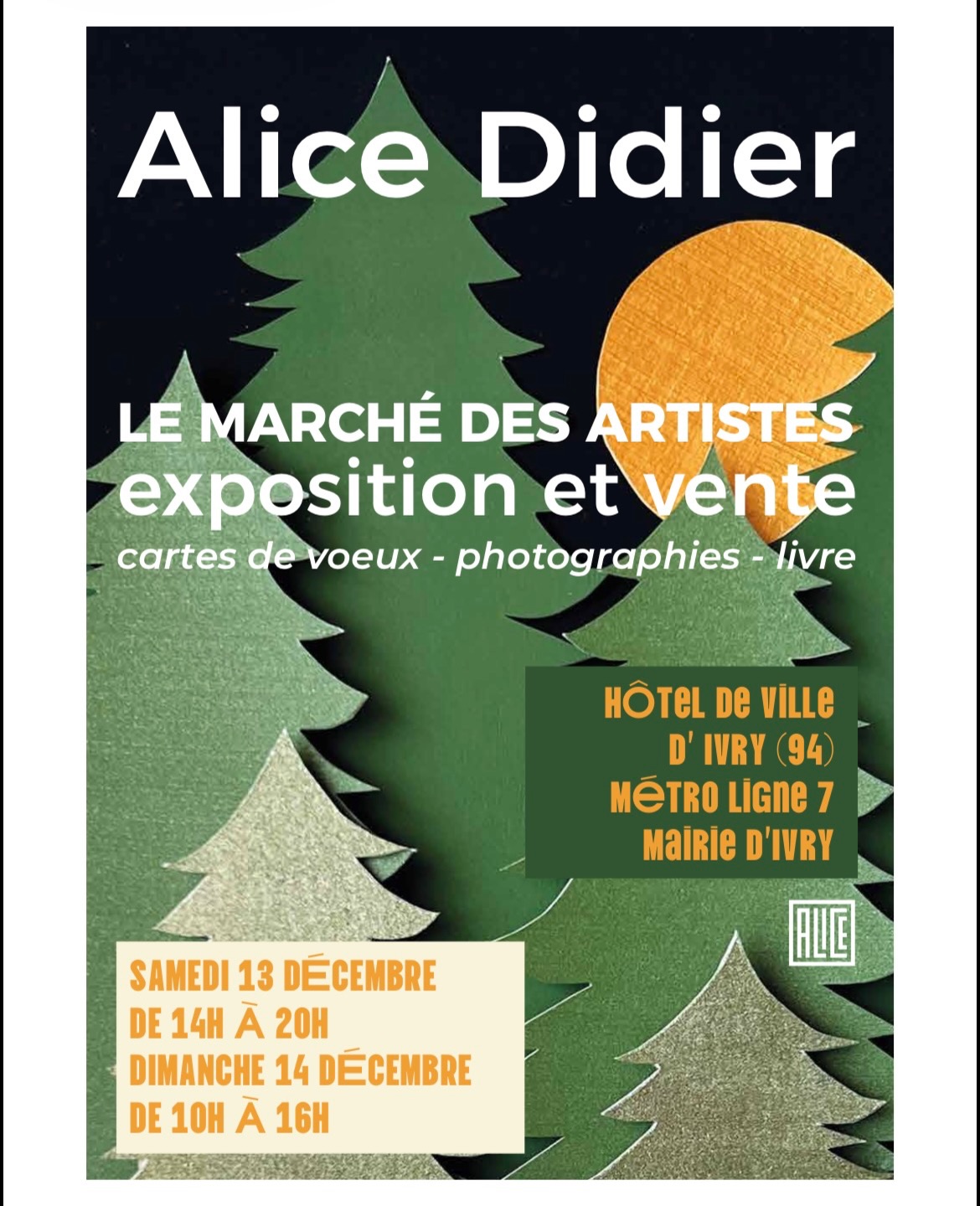 🌲 Voici mon affiche pour le marché des artistes d’Ivry sur Seine où j’aurai un stand dans l’hôtel de ville à l’occasion de “V’la les fêtes” !
🎄Un aperçu des cartes de vœux que je proposerai à la vente sur place ! 
1️⃣ C’est la classe d’être la première de la liste dans le livret du programme 😬
@ivrymaville94 #marchédenoël #christmascard #paperart